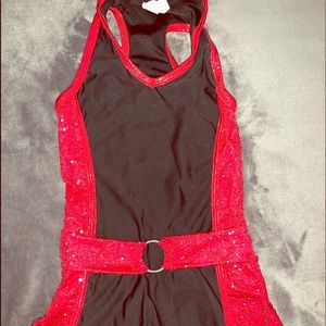Red Sequins Black Dance Costume